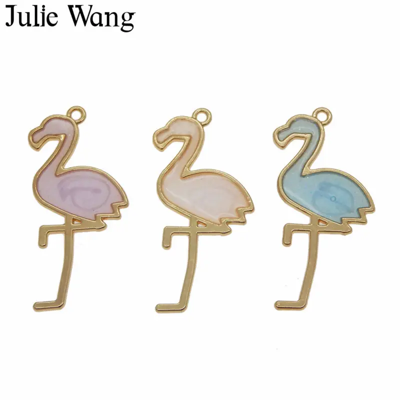 Julie Wang 6 шт. сплав + смола Фламинго Птица шармы многоцветные для ожерелья подвески