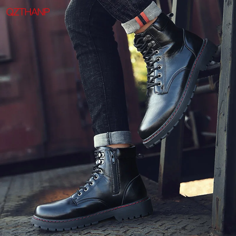 

New Men British Style Martin Boots Leather Flat HighQuality Winter Warm Boot Cotton Brand Boots Lace Up Outdoor Casual Men Shoes