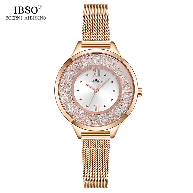 rose gold IBSO, женские часы из нержавеющей стали, Топ бренд, роскошные часы с кристаллами и циферблатом, женские часы-браслет, новинка, женские кварцевые часы# S8661L - Цвет: rose gold
