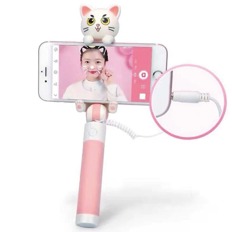 Кот мини Моноподы монопод проводной выдвижная селфи для iPhone 6 6S Samsung Android смартфон