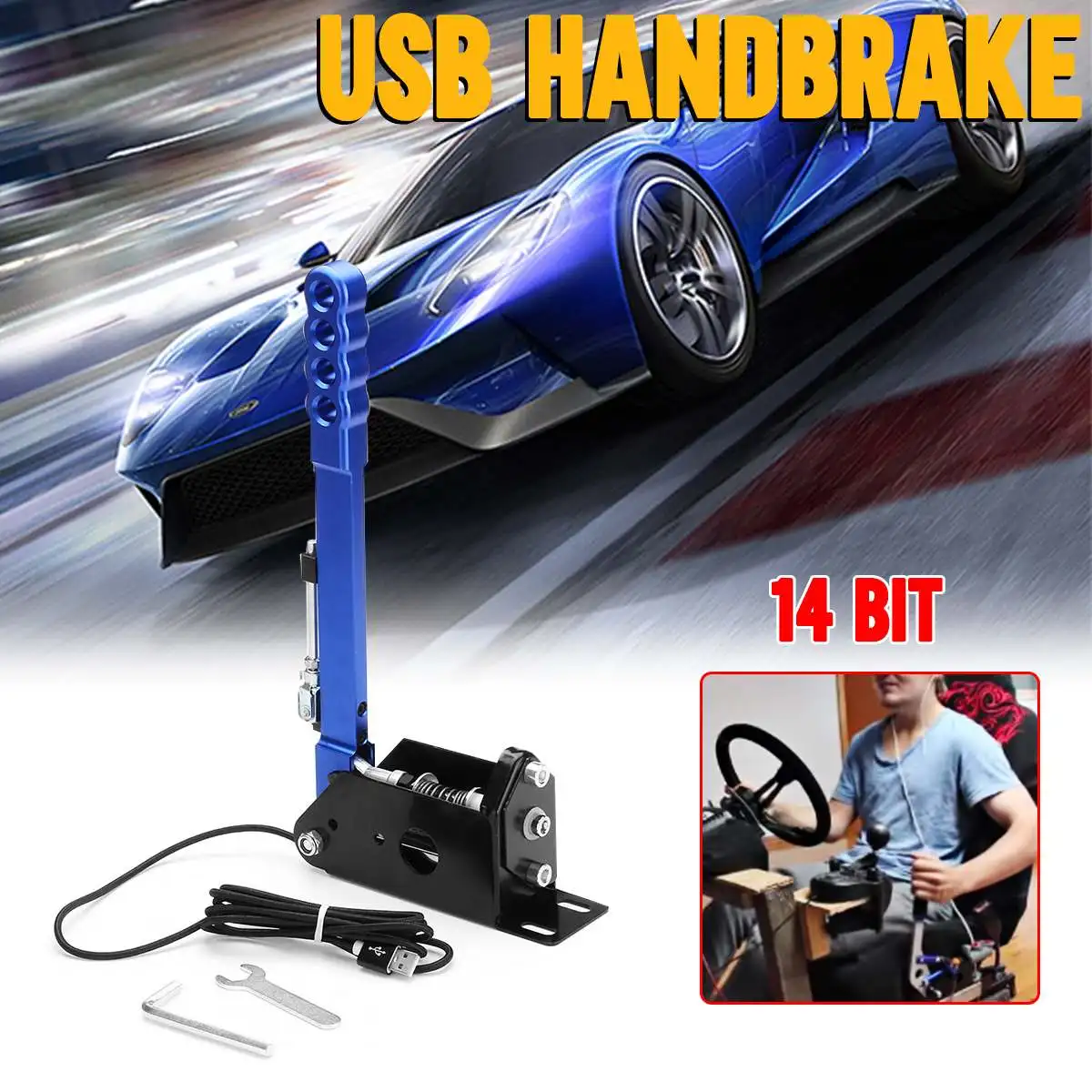 Blue 3 Color Universal-16Bit Hall Sensor USB Handbrake Drift Sensor Control Adjustable Height Clamp for G25 G27 G29 T500 DIRT-RALLY - Color: Blue