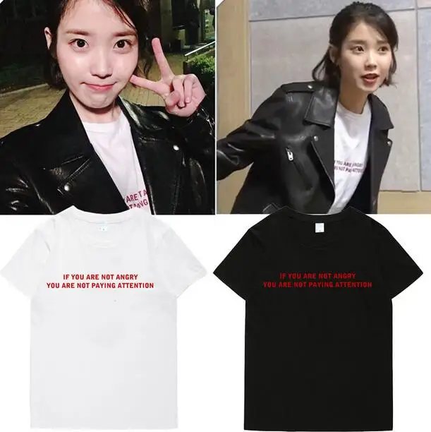 Летняя стильная футболка с принтом kpop iu if you not angry для мужчин и женщин свободная
