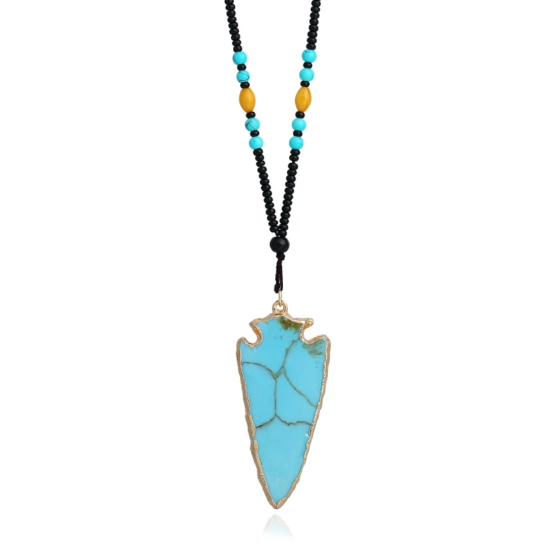 Fashion ethnic bead Necklace Irregular Crystal Natural Stone Pendant Sweater Chain for women |