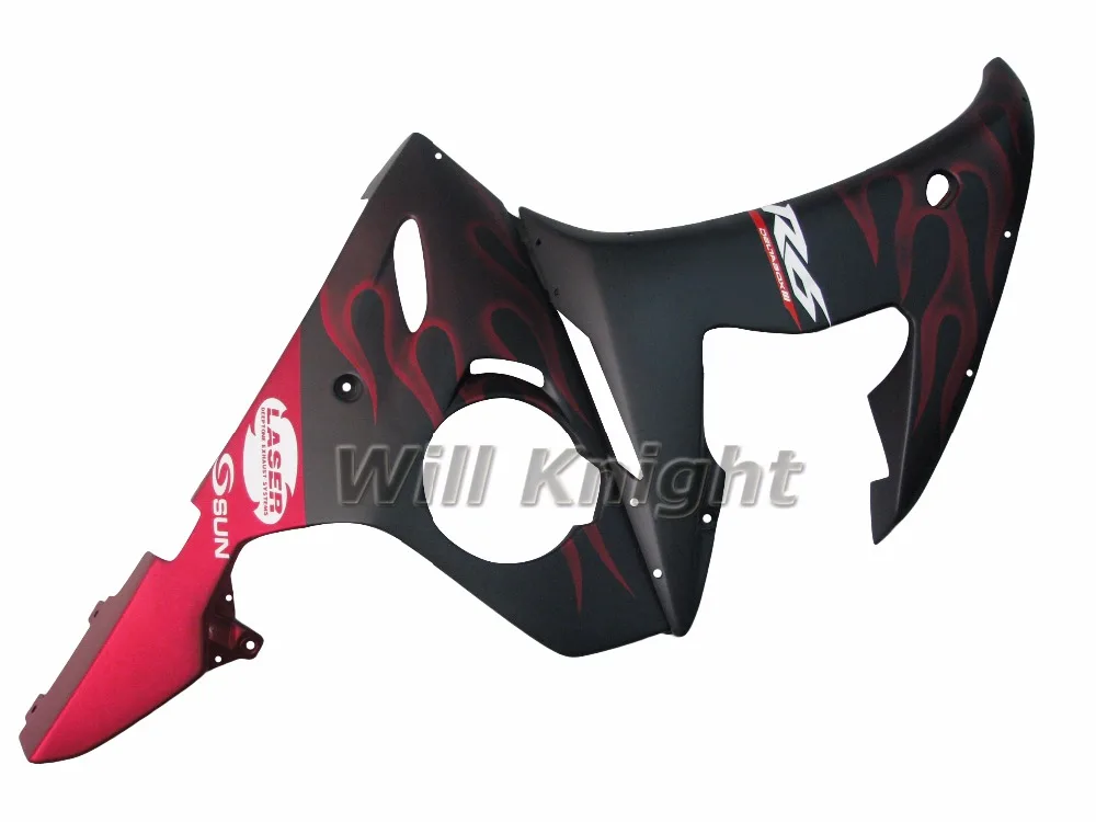 Обтекатель Комплект для Yahama YZF R6 YZF600 2003 2004 Матовый Черный с Красным Пламенем ABS