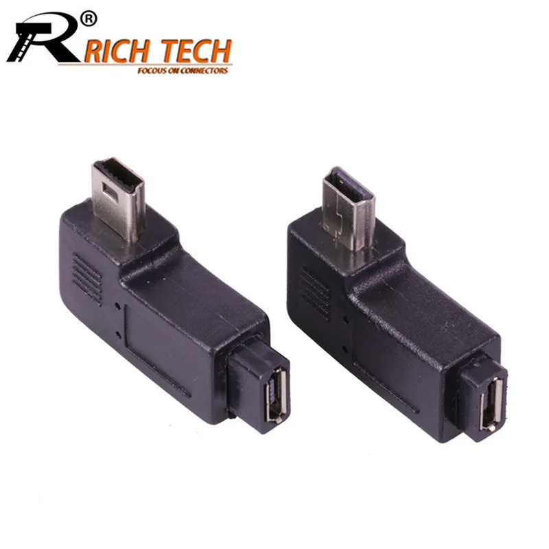 10 шт./лот мини usb штекер к Micro USB 5 Pin гнездовой адаптер под прямым углом 90 градусов