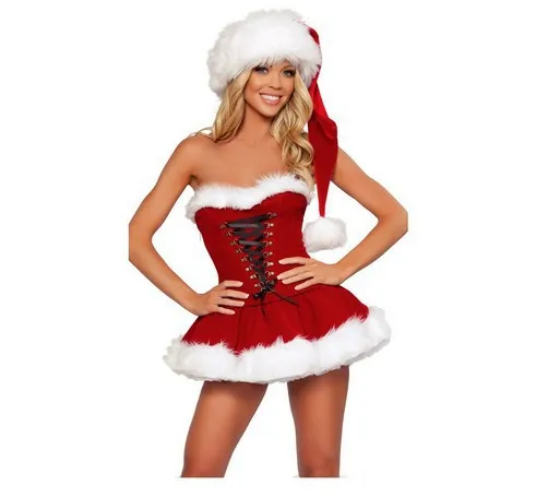 Дамы Мисс Санта Костюм Рождество Женские Фантазии Платье Партии Xmas Сексуальный