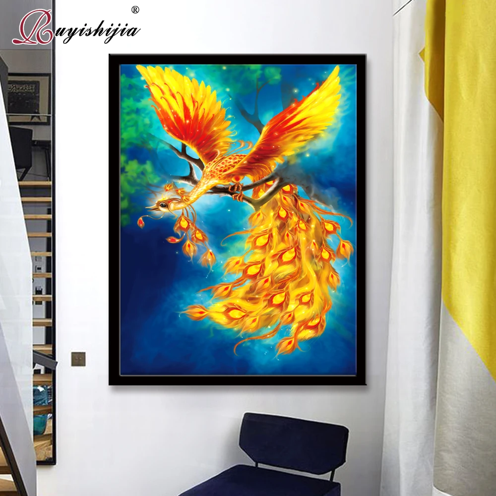 RUYISHIJIA 5D Diamond Painting Full Drill Square Mosaic Embroidery Pictures Rhinestones diamant Animals Phoenix Firebird | Дом и сад