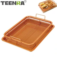 teenra copper baking tray oil frying baking pan non stick chips basket baking dish grill mesh kitchen tools