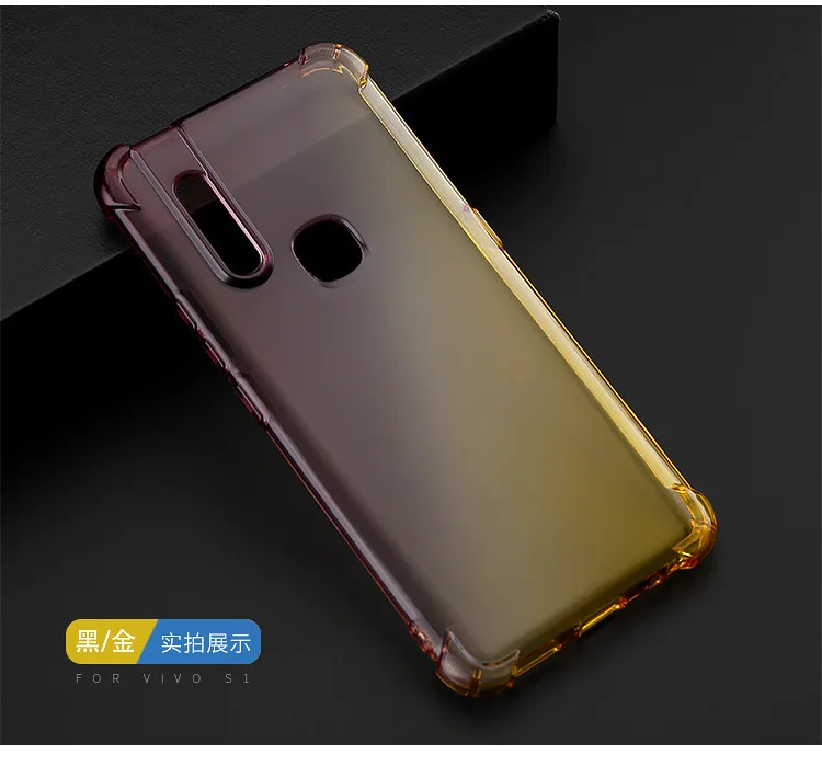 black with glod Чехол для телефона из мягкого ТПУ с рисунком КРЫШКА ДЛЯ VIVO V15 V15 Pro S1 S1 Pro IQ00 Y97 V11i градиент силиконовый анти-шок Тонкий чехол для задней крышки - Цвет: black with glod