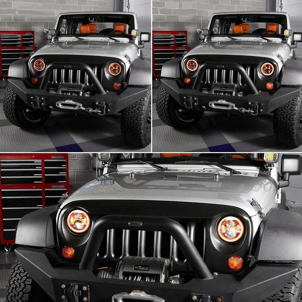 Фара светодиодная для Jeep Wrangler JK фара 7 дюймов красный сигнал поворота ДХО гало Lada