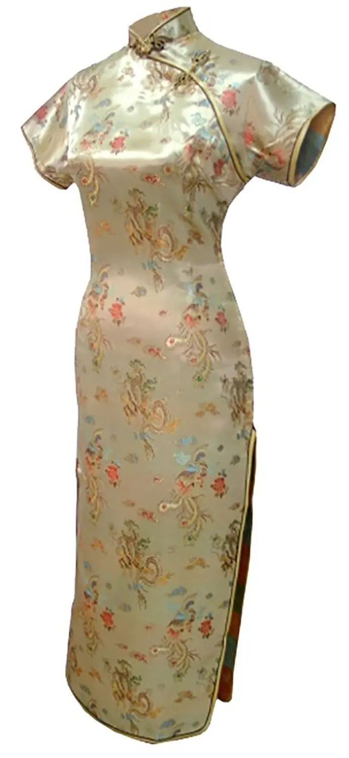 Китайское платье в стиле Ципао с воротником стойкой и рисунком Феникса|chinese