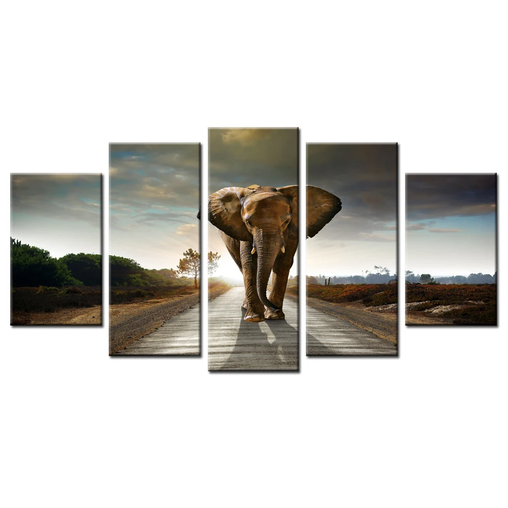 5 панелей слон холст напечатанная картина современный Настенная для домашнего