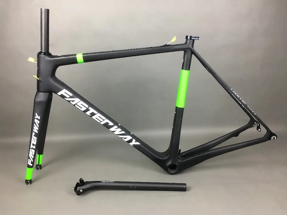 FASTERWAY PRO неоновый зеленый с белыми наклейками 3K переплетения карбоновая рама для