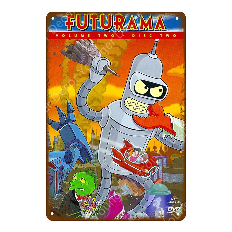 Американский комикс ТВ серия Futurama металлические вывески настенные стикеры декор комнаты винтажная живопись декоративная табличка Ретро мультфильм плакат