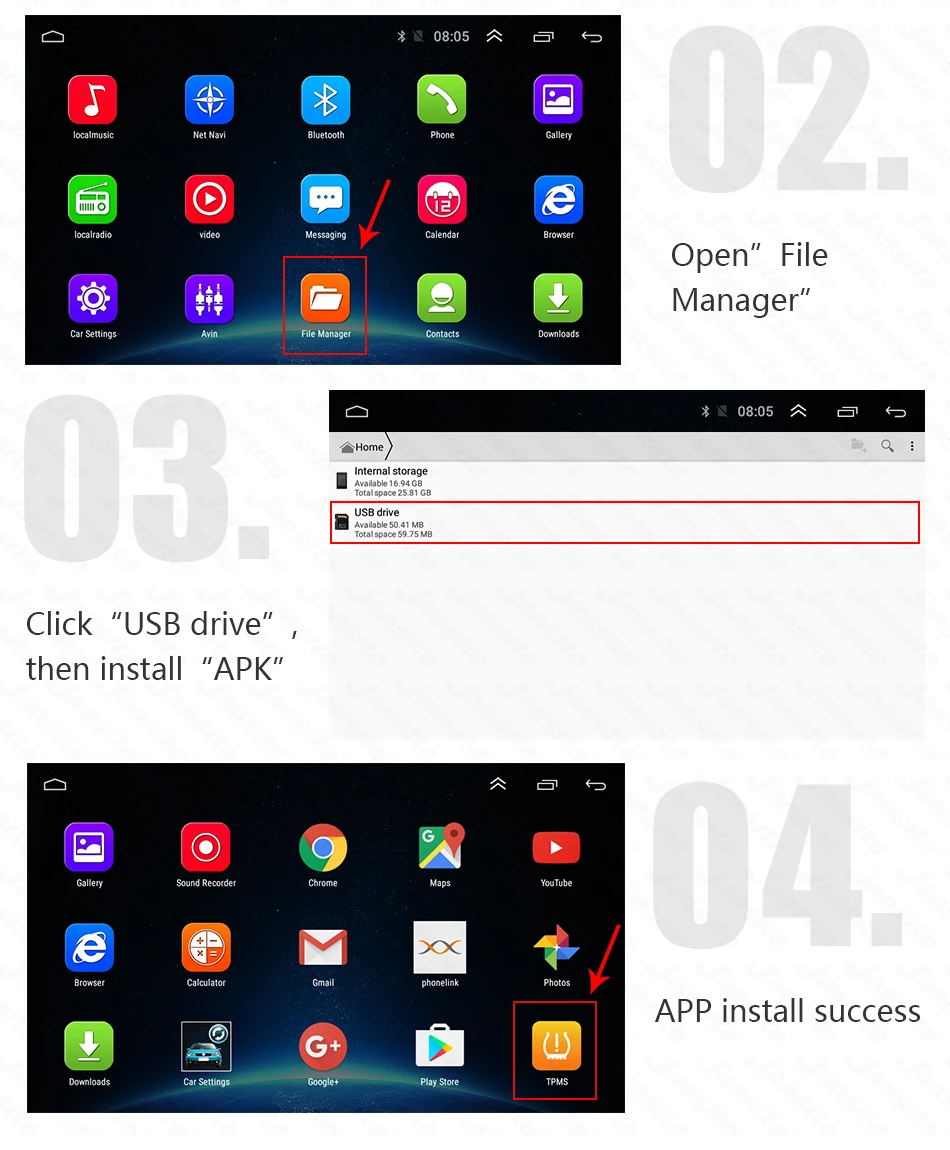 USB Android TPMS система контроля давления в шинах Дисплей Сигнализация 5 в внутренние датчики Android навигация Автомагнитола 4 датчика