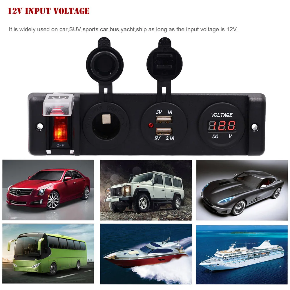 Willtoo Triple Function 3.1A Dual USB Charger Red LED Volt 12V Outlet Socket Panel Car Adapter Voltage Display Quick | Автомобили и
