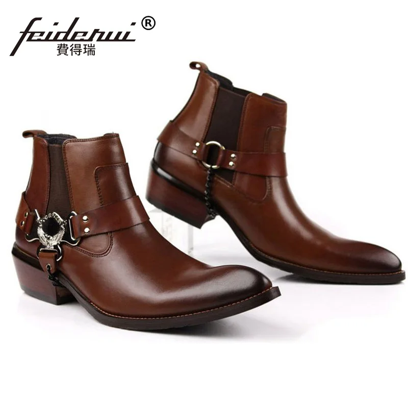 Мужские ковбойские ботильоны из натуральной кожи с острым носком|boots brand|boots