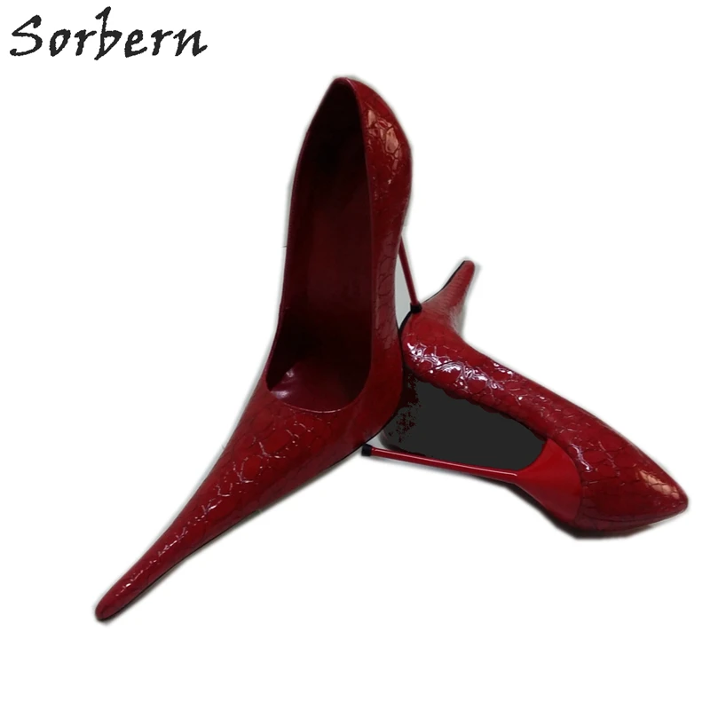 Sorbern/очень длинные женские туфли-лодочки с острым носком; красные туфли из змеиной кожи на высоком каблуке, без шнуровки, со стальным каблуком; размеры 32-52; обувь унисекс; Фетиш на заказ