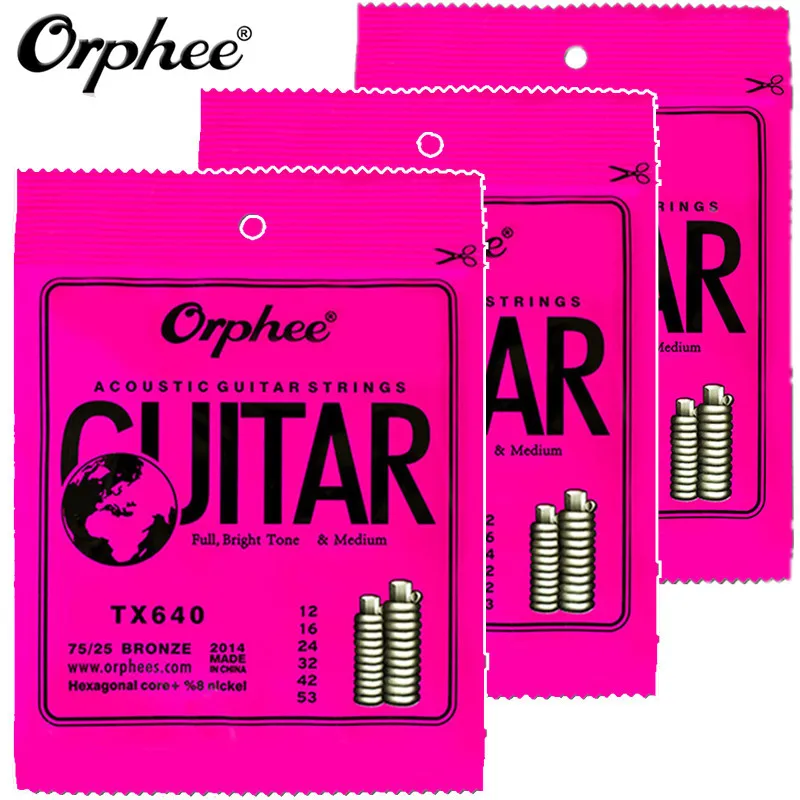 

3sets of Orphee TX640 012-053 Acoustic Guitar Strings Hexagonal Core+8% nickel Bronze Bright tone Extra Light Guitar Accessories