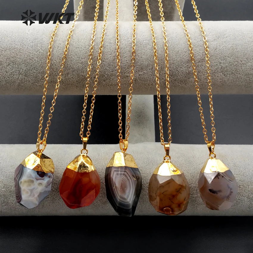 

WT-N1078 Wholesale Fashion Jewelry Natural Round A-gate Necklace Gold Plating Sphere,Coco Nut,Egg Carnelian Necklace For Women