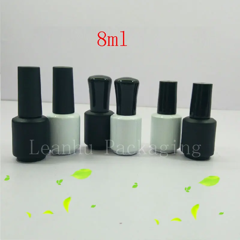 8ml White Black Empty Nail Polish Glass Bottles With Brush 8g Round Glass Containers  For Nail Polish Oil Glue Glass Vial
