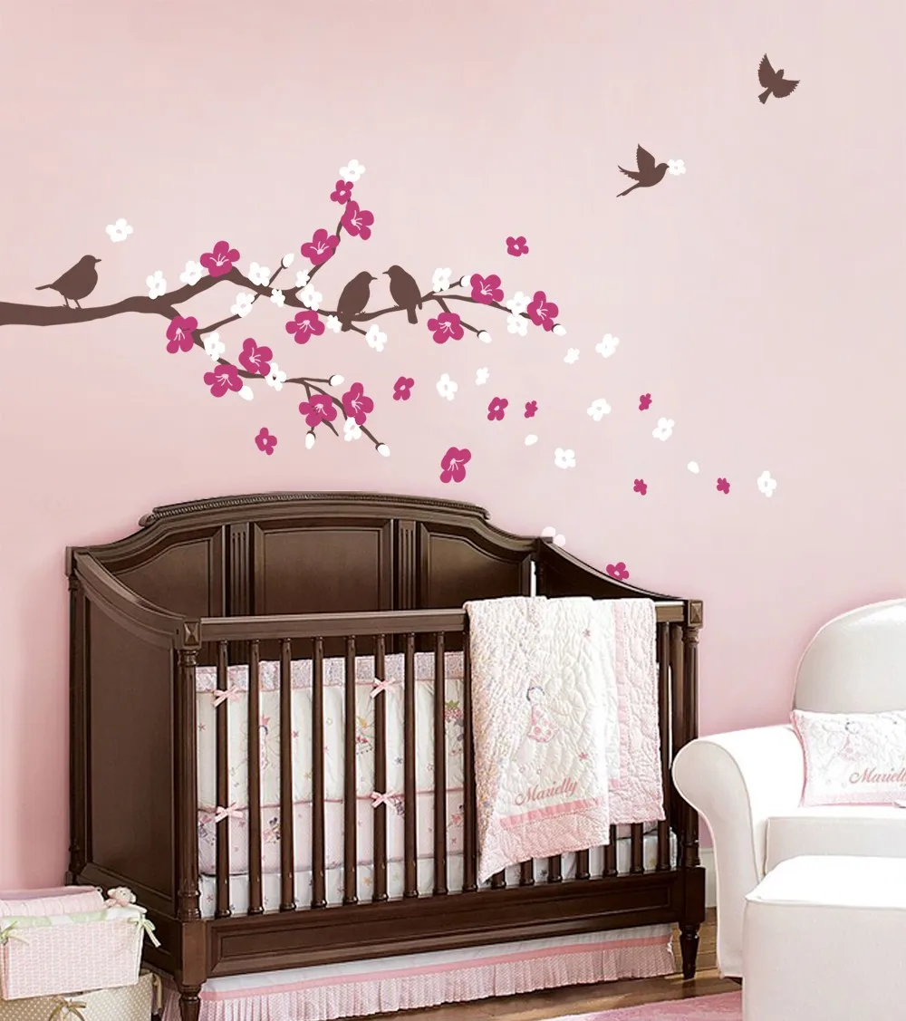 

Cherry Blossom Tree Branches Wall Stickers For Kids Room Baby Nursery Wall Art Decal Removable Vinyl Personalized Mural A402