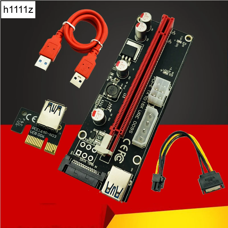 Новинка 009S Molex 4Pin SATA 6PIN PCIE PCI E Express Riser Card Adapter 1X to 16X USB3.0 удлинитель для BTC Mining Miner