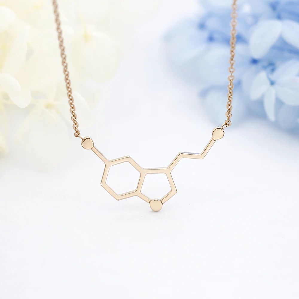 Happy Hormone Serotonin Molecule Necklace Women Stainless Steel Pendant Student Scientific Jewelry Back to School First Day Gift | Украшения