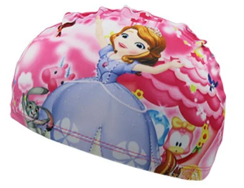 New Cute Cartoon Print Swimming Caps for Children Kids Polyster Pool Swim Caps for Long Hairs Swim Hat Bathing Caps for Baby