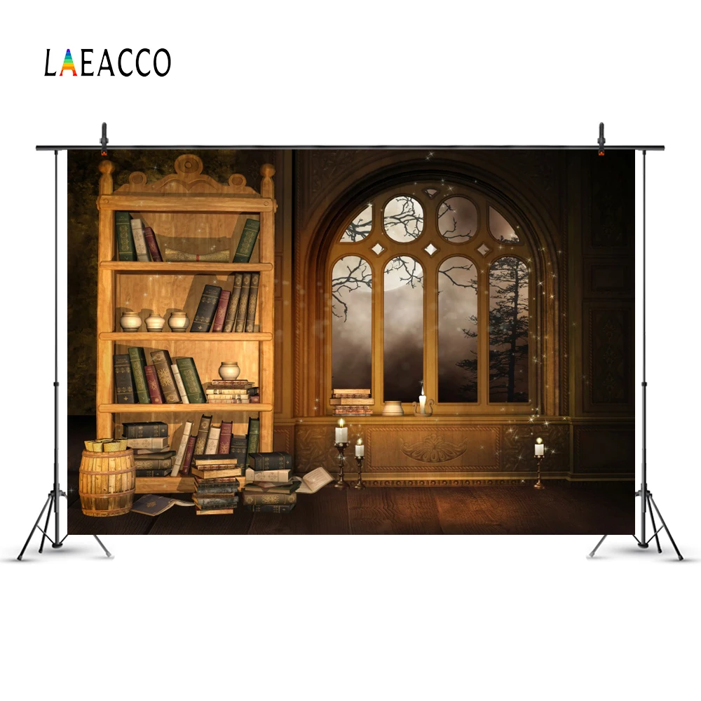 Фоны Laeacco для Хэллоуина Фотофон с изображением старого дома окна дерева книжных
