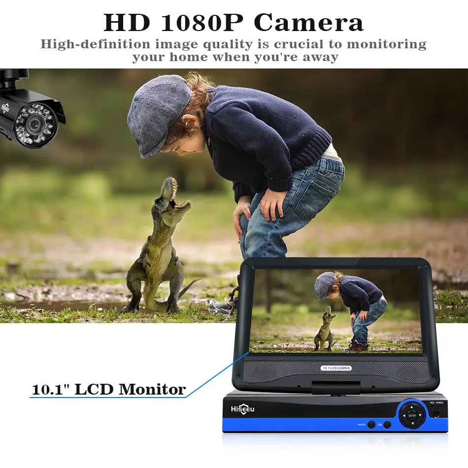 Система видеонаблюдения Hiseeu 4 канала 1080P с 10 дюймовым ЖК дисплеем|Система