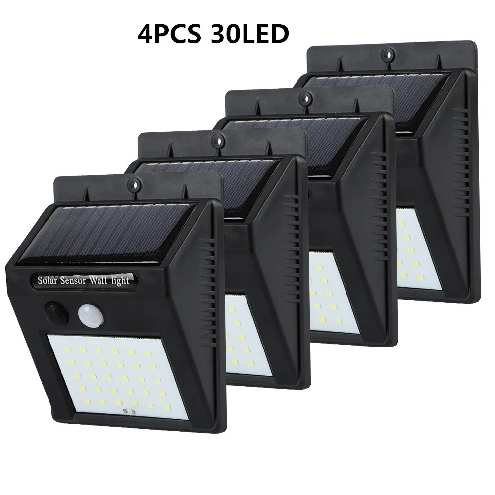4pcs 30LED 1/4 шт. светодиодный солнечный Мощность лампа движения PIR Сенсор настенный светильник на открытом воздухе Водонепроницаемый энергосберегающие лампы улицы освещение для сада во дворе безопасности лампа - Испускаемый цвет: 4pcs 30LED