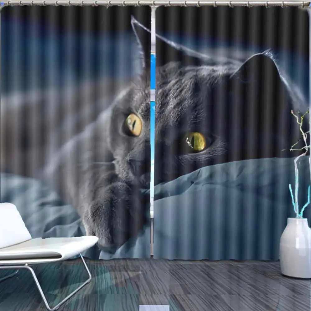 Factory direct sale The black cat on the bed 3D Window Curtains Living Room bedroom Drapes Rideaux factory Customized size | Дом и сад