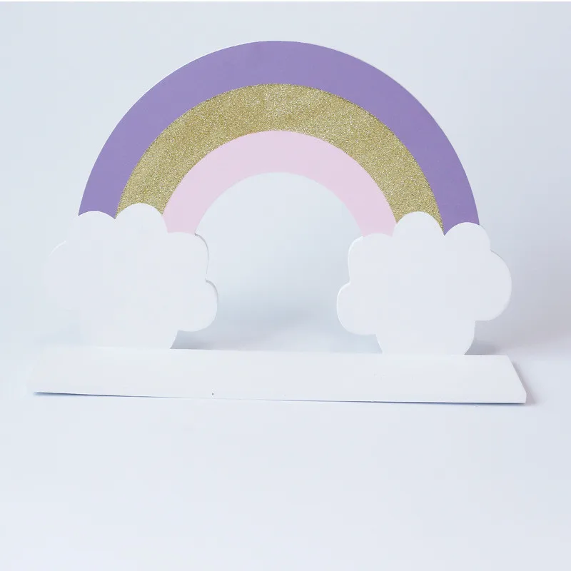 B Rainbow Shelf Деревянные настенные полки в скандинавском стиле с кроликом для маленьких детей, украшение комнаты, стеллаж для хранения, органайзер, полка с хлопушкой, реквизит для фотосессии - Цвет: B Rainbow Shelf