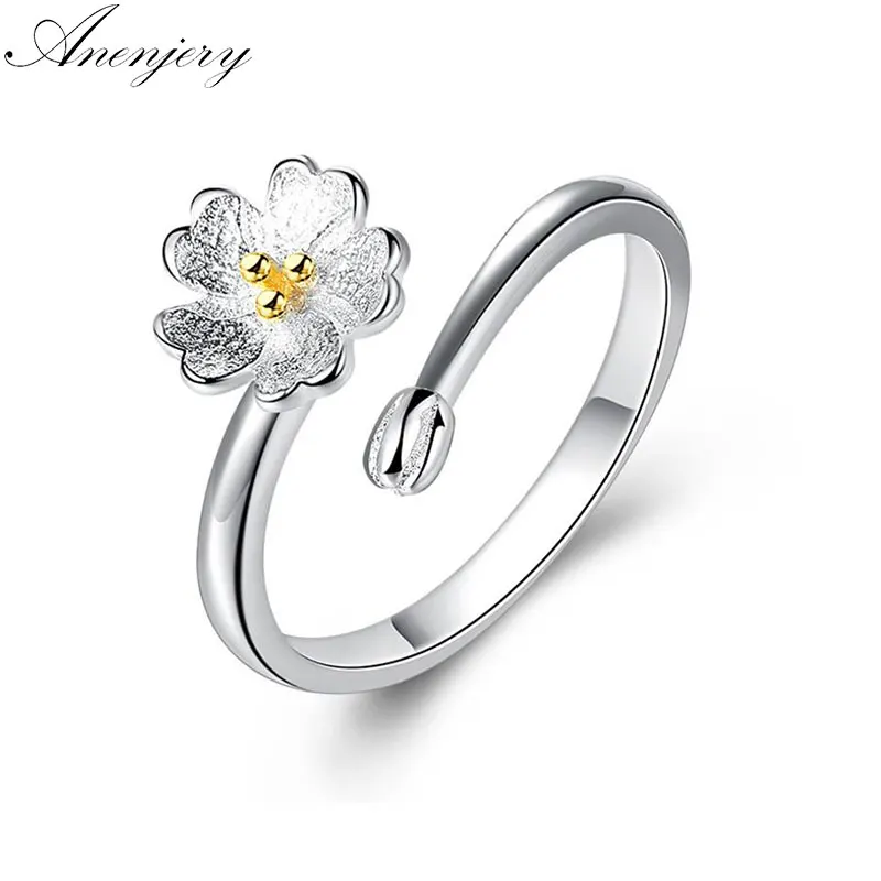 Женские открытые кольца с цветком ANENJERY 925 пробы серебряного цвета S R32|open ring|rings for