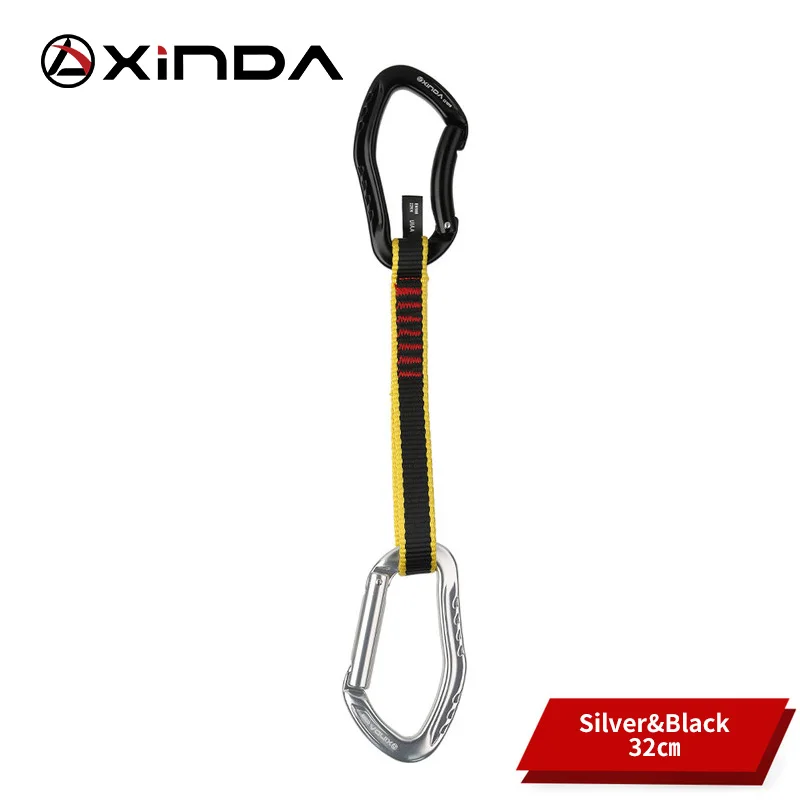 Black Silver-32cm XINDA Профессиональный скалолазание Quickdraw слинг безопасности замок удлинители прямой изогнутый карабин альпинист Открытый Защитные комплекты - Цвет: Black Silver-32cm