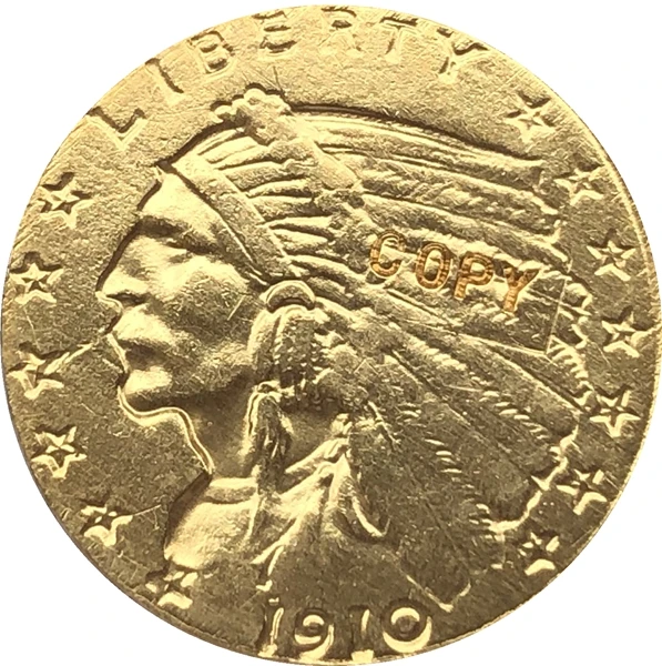 24-к позолоченный 1910 $2 5 золото индийская половина монета с изображением орла