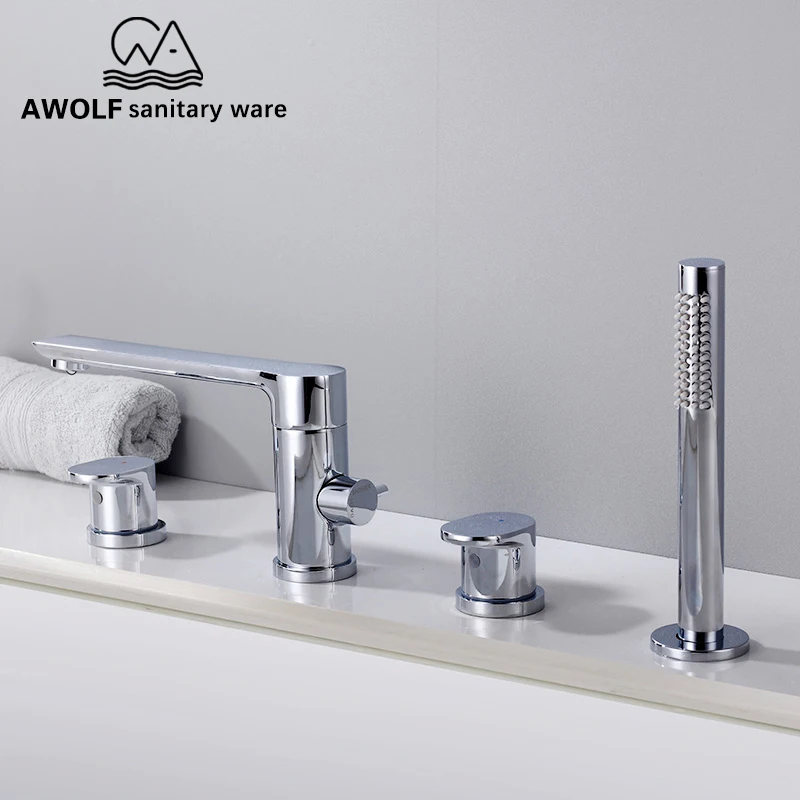 

Chrome Bathroom Bathtub Shower Faucet Set Solid Brass Deck Mounted Basin Vessel Sink Faucet Split Switch 4 Pcs Mixer Tap ML8058