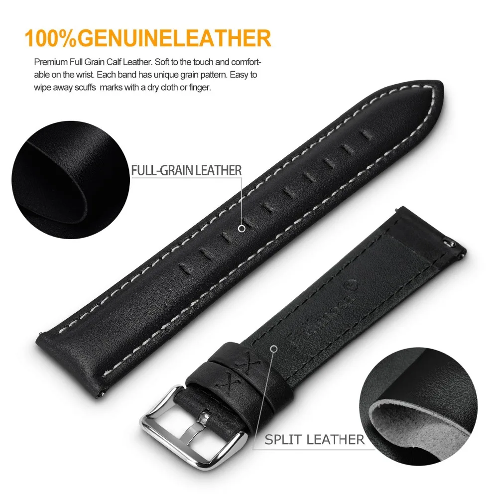 Genuine Leather Watch Band Fullmosa 18mm Quick Released Wristband Strap for Smart Watches Galaxy Watch 4 Men Women 20mm Strap