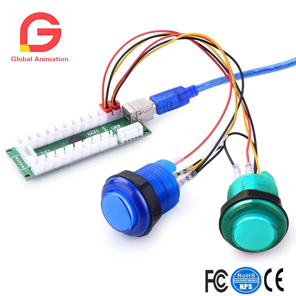 

Classic Arcade DIY Kit Parts 2x USB LED Encoder To PC Controls Joystick Games+2x 4/8 Ways Stick+20x 5V Illuminated Push Buttons