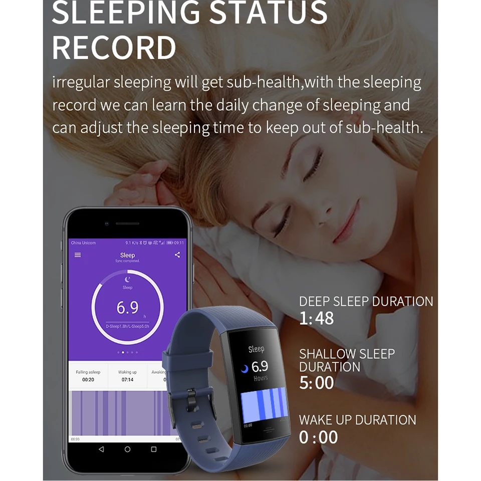 

Smart wristband IPS 1.14" large screen fitness bracelet multi-sports mode call reminder for Android men/women fashion smartwatch