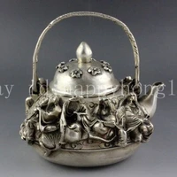 exquisite chinese tibetan silver eight immortals 8 god statue auspicious teapot