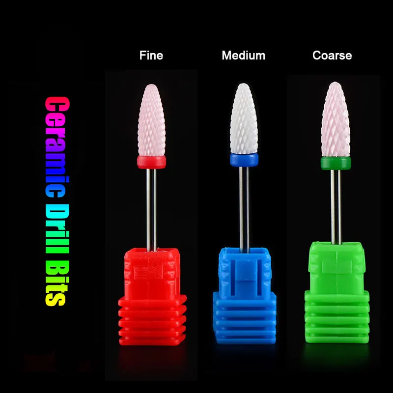 

3pcs Nail Ceramic Drill Bits Flame Style Top 3/32" Shank Colors For Nail Tooth Care
