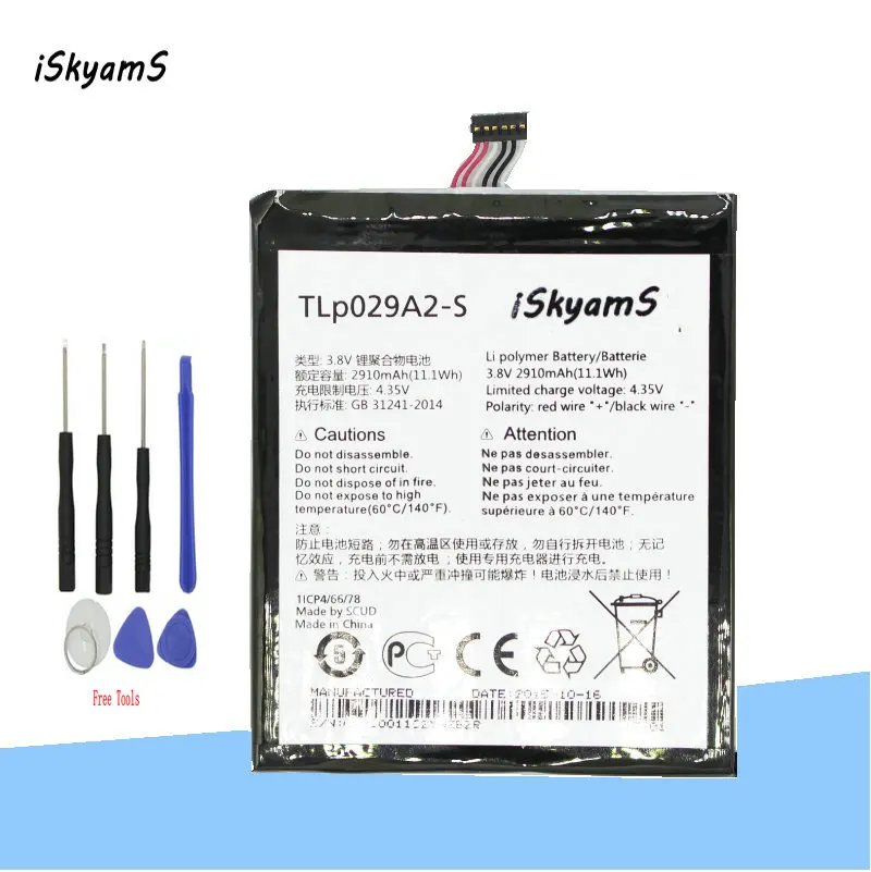 ISkyamS 1x2910 мА/ч TLp029A2 S TLP029A2 Батарея для Alcatel One Touch Idol 3 I806 6045Y 6045K аккумулятор +