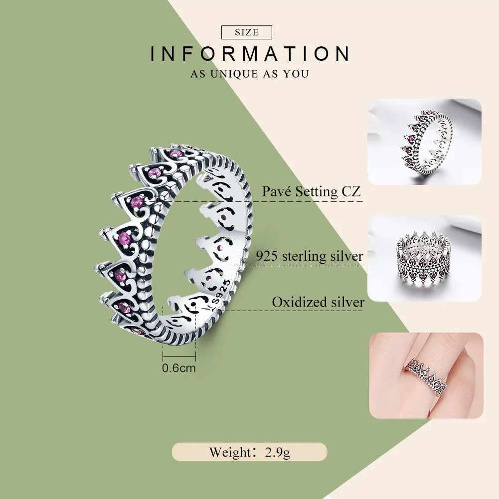 Женское кольцо в виде короны и сердца из серебра 100% пробы|cz rings|rings for womenring |