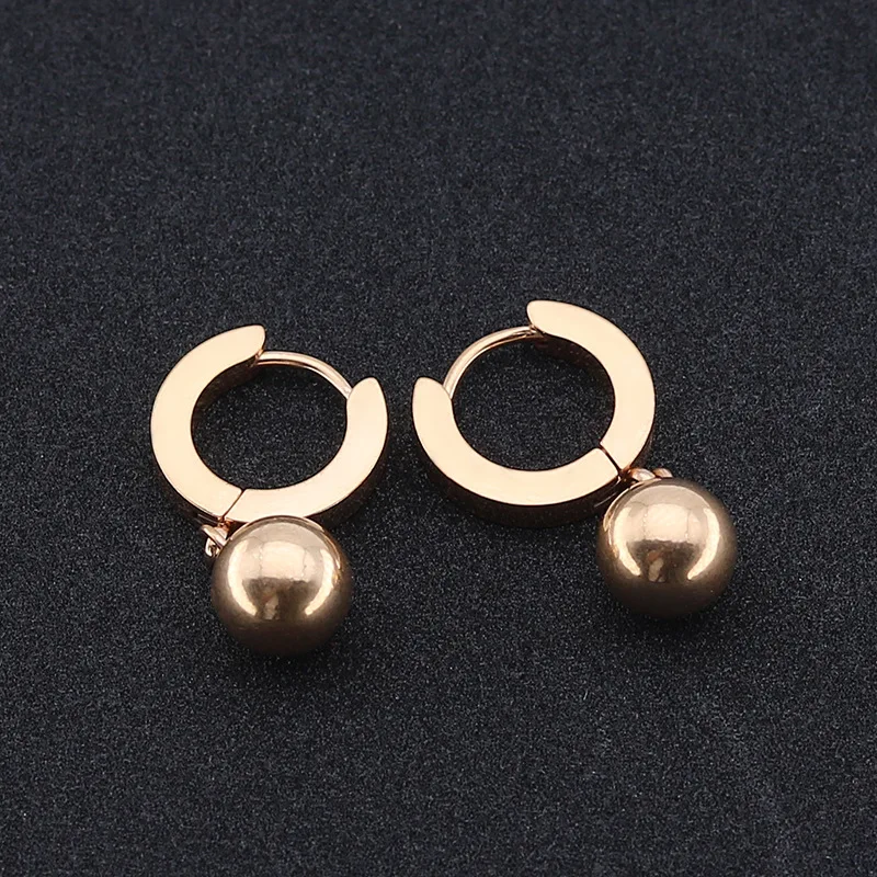Kiteal New Titanium stainless steel smooth 8mm ball pendant flat ear buckle simple trend fashion jewelry|Серьги-подвески| |