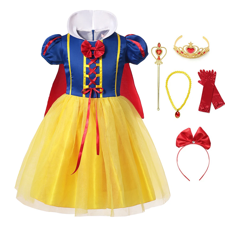 Dress with Acc1 Костюм Белоснежки для девочек; нарядное платье для детей с бантом; карнавальный костюм на Хэллоуин; карнавальный костюм с накидкой для От 2 до 12 лет - Цвет: Dress with Acc1