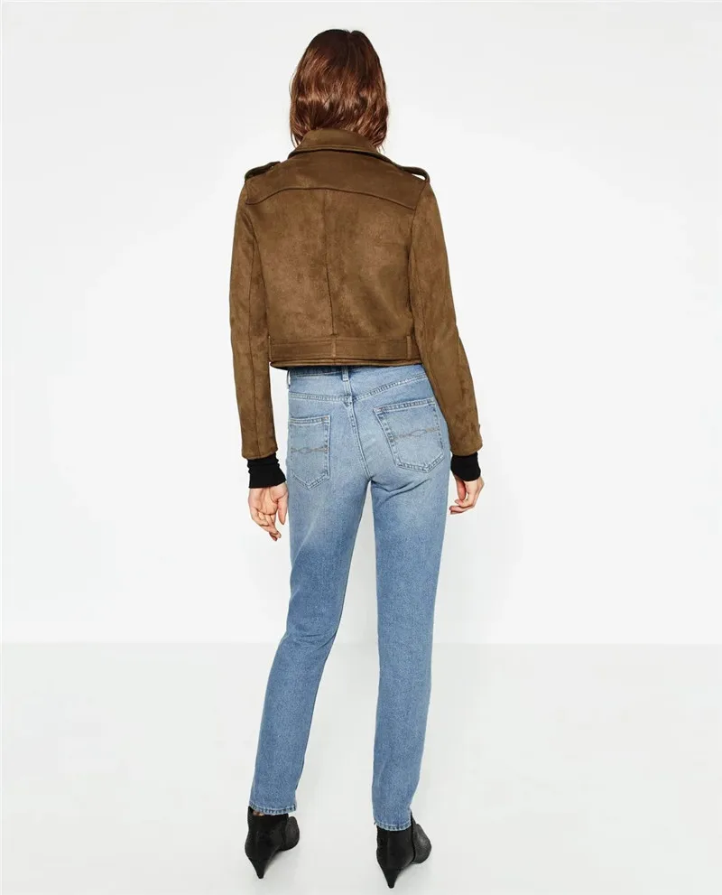 Женская замшевая куртка на молнии однотонная байкерская из искусственной кожи с