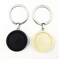 24pcs black brown whitelog wood cabochon stainless steel ring keychain 25mm blank wooden trays for key ring making wholesale