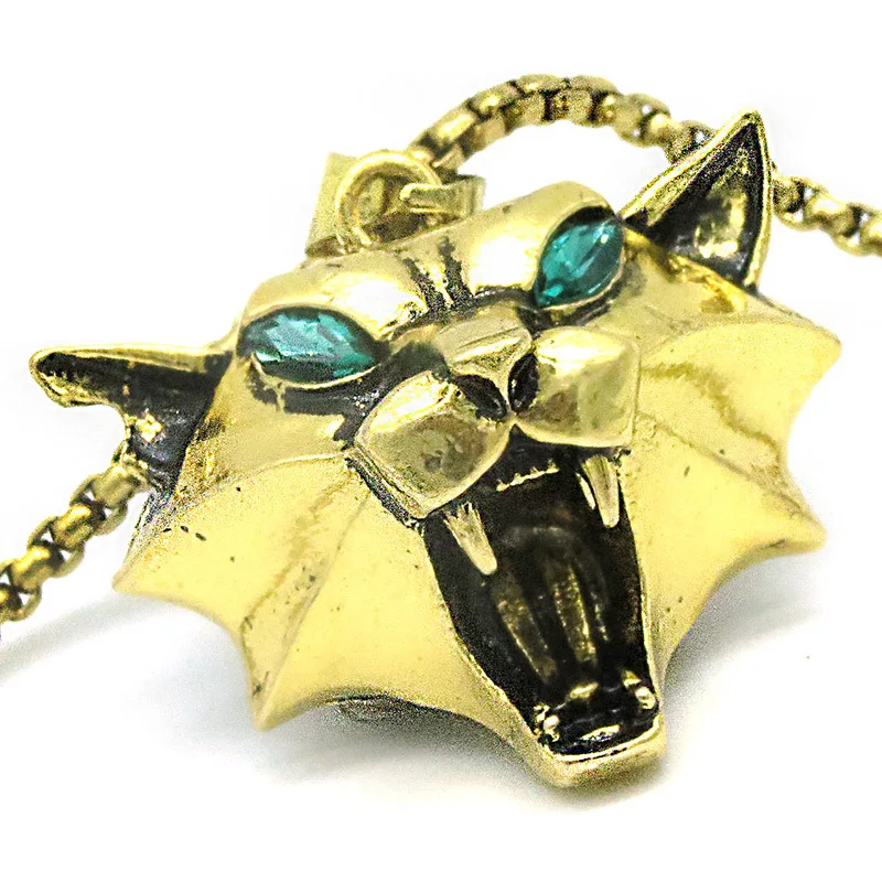 Cat Medallion Necklace with Wild Monster Hunter Theme | Wizard School Cosplay Pendant with Green Rhinestone and Gold Color | Perfect for Fans of Cat Game | NK0247 image 3